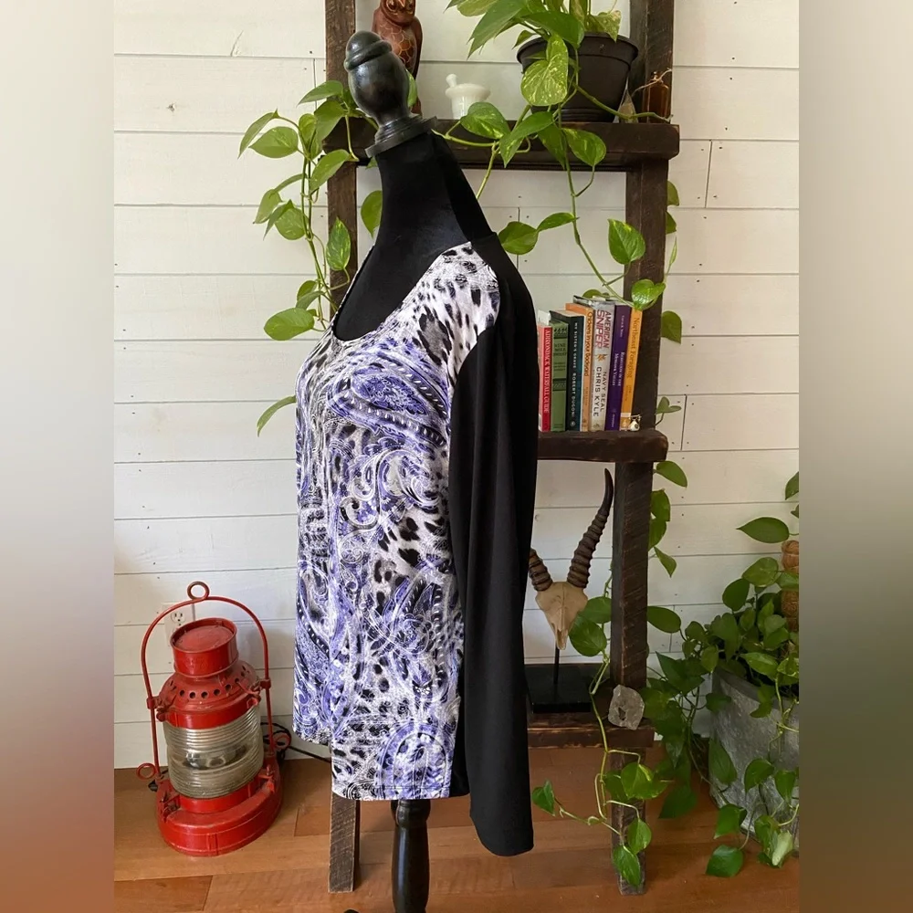 Chico’s: Black, White & Blue Paisley Pattern Blouse